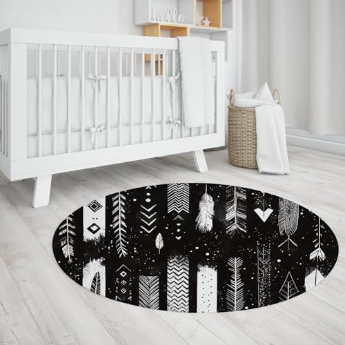 Boho Feder Runde Bereich Teppiche Ureinwohner Amerika Ethnischer Stamm Schwarzer Kreis Teppich Niederflor Waschbarer Rutschfester Teppich für Wohnzimmer Schlafzimmer 80cm Boho Feder Runde Bereich Teppiche Ureinwohner Amerika Ethnischer Stamm Schwarzer Kreis Teppich Niederflor Waschbarer Rutschfester Teppich für Wohnzimmer Schlafzimmer 80cm von LANDERSION