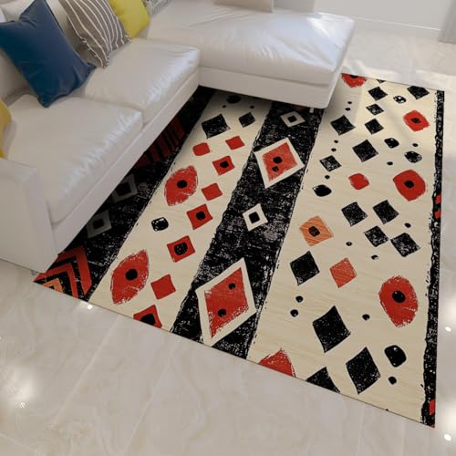 Boho Retro Bereich Teppiche Abstrakter geometrischer schwarzer und roter Druck waschbarer niedrigfloriger Türmattenteppich für Kinderzimmer Klassenzimmer Schlafzimmer Büro 120x240cm von LANDERSION