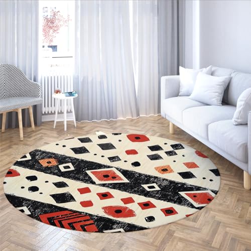 Boho Retro Runde Fläche Teppiche Abstrakter geometrischer schwarzer und roter Druck waschbarer niedrigfloriger Kreisteppich für Kinderzimmer Klassenzimmer Schlafzimmer Büro 160cm Boho Retro Runde Fläche Teppiche Abstrakter geometrischer schwarzer und roter Druck waschbarer niedrigfloriger Kreisteppich für Kinderzimmer Klassenzimmer Schlafzimmer Büro 160cm von LANDERSION