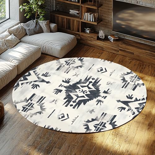 Boho Runder Teppich Waschbare Haustür Matte Schwarz Weiß Geometrische Eingangsbereich Kreis Teppiche Rutschfester weicher Innenteppich für Küche Büro 80cm Boho Runder Teppich Waschbare Haustür Matte Schwarz Weiß Geometrische Eingangsbereich Kreis Teppiche Rutschfester weicher Innenteppich für Küche Büro 80cm von LANDERSION