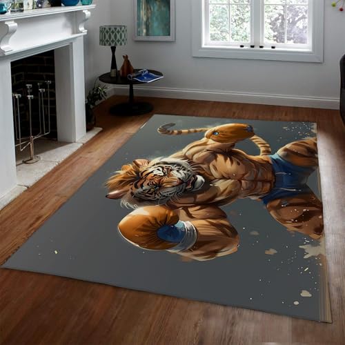Boxen Tiger Teppiche Tiersport Themenbereich Teppich Waschbarer Rutschfester weicher Teppich mit niedrigem Flor für Spielzimmer Fitnessraum Teenager Zimmerdekoration 60x120cm von LANDERSION