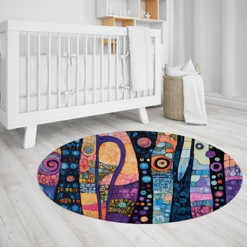 Bunte geometrische runde Teppiche Aquarell abstrakte ästhetische Kunst Dekor Rutschfester dünner Kreisteppich für Büro Wohnzimmer Wohnkultur 90cm von LANDERSION