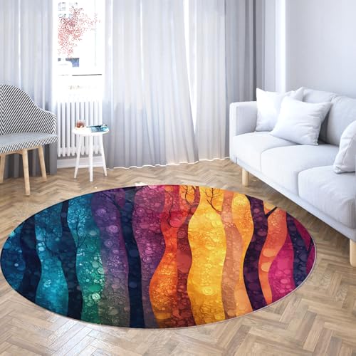 Bunter Baum Abstrakter runder Teppich waschbare weiche Kreisteppiche rutschfeste Innenfußmatten Teppich für Kinderzimmer Wohnzimmer Eingangsbereich 160cm von LANDERSION