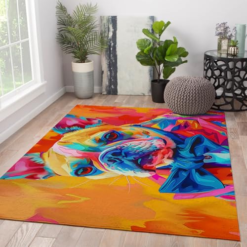 Bunter französischer Hundeteppich Lebendiger Pop Art Stil Tierporträt Bereich Teppiche Weicher Flauschiger waschbarer Teppich für Wohnzimmer Esszimmer Dekor 160x230cm Bunter französischer Hundeteppich Lebendiger Pop Art Stil Tierporträt Bereich Teppiche Weicher Flauschiger waschbarer Teppich für Wohnzimmer Esszimmer Dekor 160x230cm von LANDERSION