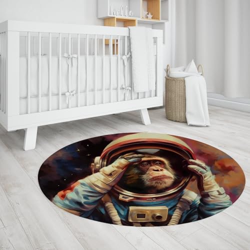 Circle Area Teppich Astronaut AFFE Weltraum Teppich Waschbar Kleine runde Teppiche für Schlafzimmer Wäscherei Wohnzimmer Küche Outdoor 120cm von LANDERSION