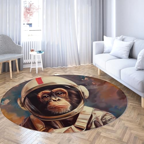 Circle Area Teppich und Astronaut Monkey Tierteppich Waschbare rutschfeste kleine runde Teppiche für Schlafzimmer Wäscherei Wohnzimmer Küche 160cm von LANDERSION
