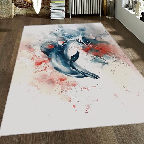 Delphin Bereich Teppiche Modernes Aquarell Jumming Meerestier Fisch Teppich rutschfest waschbar Weich Dünner Teppich für Küche Wohnzimmer Schlafzimmer 180x300cm von LANDERSION