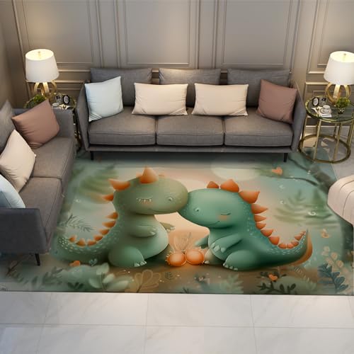 Dinosaurier Teppiche für Jungen Schlafzimmer Niedlich Karikatur Grün Tiere Pflanze Wohnkultur Waschbarer Bereich Teppich rutschfeste Innentür Matte Kinderzimmer Teppich 150x210cm von LANDERSION