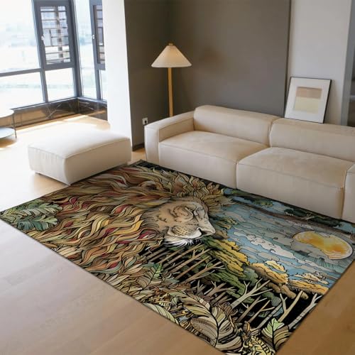 Dschungel Löwe Teppich Fantasy Waldszene Anime Art Deco Fußmatten Flauschige waschbare rutschfeste Teppiche für Wohnzimmer Küche Büro 60x90cm Dschungel Löwe Teppich Fantasy Waldszene Anime Art Deco Fußmatten Flauschige waschbare rutschfeste Teppiche für Wohnzimmer Küche Büro 60x90cm von LANDERSION
