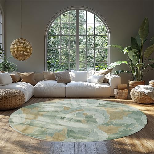 Dschungel Pflanze Blätter Waschbare runde Teppiche Rutschfester Leichter Innenbereich mit niedrigem Flor Kreis Teppich für Nachttisch Wohnzimmer Klassenzimmer 140cm von LANDERSION