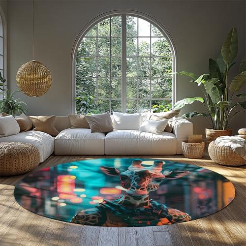 Einzigartiges Design Tierkreis Bereich Teppiche Mode Giraffe Hazy Street Print Rutschfester niedriger Flor Runder Teppich für Spielzimmer Büro Stuhl Matte Dekor 140cm von LANDERSION