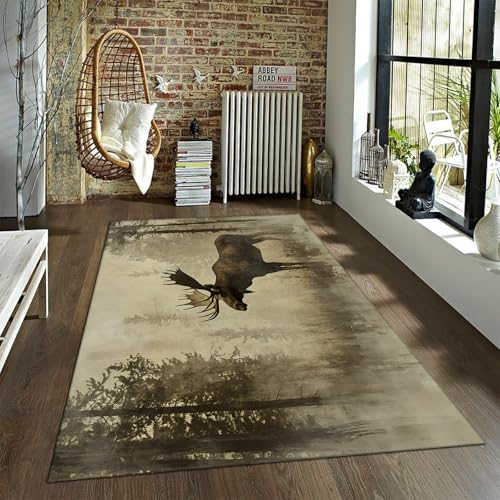 Elch Teppich Wildlife Misty Forest Area Teppiche für Wohnzimmer Eingangsbereich Kurzflor waschbar Rutschfester Innenboden Teppich Home Decor 120x180cm Elch Teppich Wildlife Misty Forest Area Teppiche für Wohnzimmer Eingangsbereich Kurzflor waschbar Rutschfester Innenboden Teppich Home Decor 120x180cm von LANDERSION