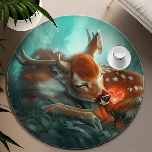 Fantasy Forest Hirsch Runde Fläche Teppiche für Kinderzimmer Rustikales Tier Herz Muster Verträumtes Dekor Waschbar Dünner Teppich für Wohnzimmer Schlafzimmer 80cm Fantasy Forest Hirsch Runde Fläche Teppiche für Kinderzimmer Rustikales Tier Herz Muster Verträumtes Dekor Waschbar Dünner Teppich für Wohnzimmer Schlafzimmer 80cm von LANDERSION
