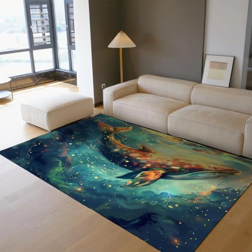Fantasy Ocean Whales Großflächenteppiche Ultra weiche waschbare Bodenmatte Rutschfester Leichter dünner Teppich für Schlafzimmer Wohnzimmer Kinderzimmer 60x90cm von LANDERSION