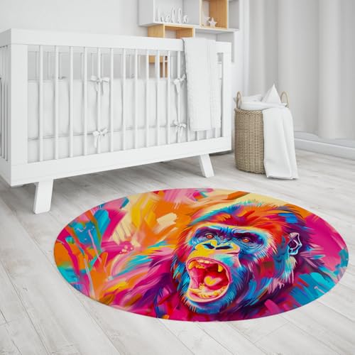 Fierce Gorilla Runder Teppich Bunte Graffiti rutschfeste Teppiche Flachflor Kreis Teppich für Schlafzimmer Wohnzimmer Innendekoration Bodenmatte 90cm Fierce Gorilla Runder Teppich Bunte Graffiti rutschfeste Teppiche Flachflor Kreis Teppich für Schlafzimmer Wohnzimmer Innendekoration Bodenmatte 90cm von LANDERSION