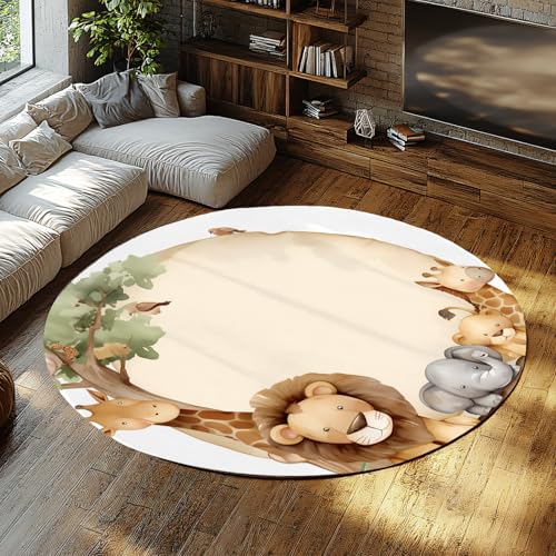 Flauschiger Kinderzimmerteppich Rund Cartoon Tier Niedliche Kreis Bereich Teppiche Ultra Soft Anti-Rutsch Easy Clean Teppich Matte für Kinder Schlafzimmer Spielzimmer 200cm von LANDERSION