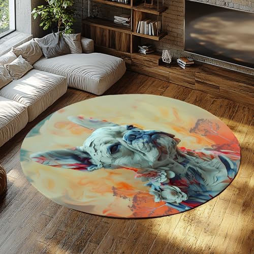 Französische Bulldogge Circle Area Teppiche 3D-Gedruckter Hund mit Blumenmuster Ölmalerei Stil Rutschfester waschbarer runder Teppich für das Studium Wäscherei 90cm Französische Bulldogge Circle Area Teppiche 3D-Gedruckter Hund mit Blumenmuster Ölmalerei Stil Rutschfester waschbarer runder Teppich für das Studium Wäscherei 90cm von LANDERSION