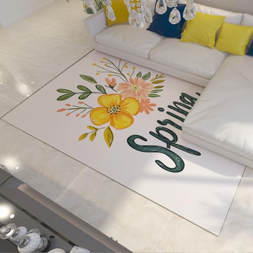 Frische Blumen Bereich Teppiche Einfache Buchstaben Spaß Frühling Dekor Weiß Großer Teppich Faltbar Pflegeleichter waschbarer Teppich für Esszimmer Schlafsaal 180x240cm Frische Blumen Bereich Teppiche Einfache Buchstaben Spaß Frühling Dekor Weiß Großer Teppich Faltbar Pflegeleichter waschbarer Teppich für Esszimmer Schlafsaal 180x240cm von LANDERSION