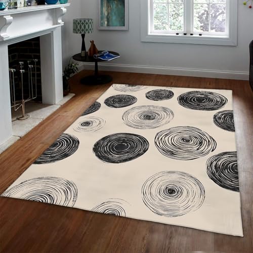 Geometrische konzentrische Kreisteppiche für das Wohnzimmer Moderne abstrakte weiße Schwarze rutschfeste Bodenmatte für den Innenbereich für das Schullernzimmer 60x90cm von LANDERSION
