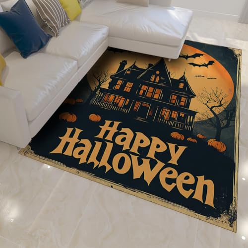 Gothic Cartoon Teppich Halloween Schloss Mondmuster rutschfeste Teppiche Nicht ablösender waschbarer dünner Teppich für Wohnzimmer Eingangsbereich Kinderzimmer Veranda 150x210cm von LANDERSION