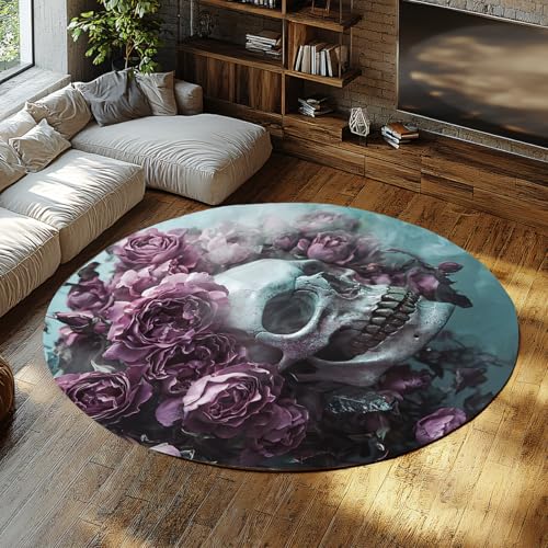 Gothic Design Runder Teppich Waschbar Schlafzimmer Kreis Bereich Teppiche Lila Rose Schädel Weicher Rutschfester dünner Teppich für Wohnzimmer Eingangsbereich Foyer 80cm Gothic Design Runder Teppich Waschbar Schlafzimmer Kreis Bereich Teppiche Lila Rose Schädel Weicher Rutschfester dünner Teppich für Wohnzimmer Eingangsbereich Foyer 80cm von LANDERSION