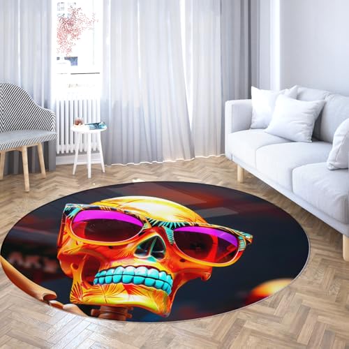 Gothic Runde Teppiche für Eingangsbereich Mode Schädel Waschbar Rutschfester Wohnzimmerbereich Teppich Modernes Design Halloween Akzent Teppich Wohnkultur 160cm Gothic Runde Teppiche für Eingangsbereich Mode Schädel Waschbar Rutschfester Wohnzimmerbereich Teppich Modernes Design Halloween Akzent Teppich Wohnkultur 160cm von LANDERSION