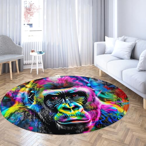Graffiti Gorilla Circle Area Teppiche Bunte Tierwelt Thema waschbarer Rutschfester niedriger Flor runder Teppich für Teenager Schlafzimmer Bauernhaus Büro Dekor 80cm Graffiti Gorilla Circle Area Teppiche Bunte Tierwelt Thema waschbarer Rutschfester niedriger Flor runder Teppich für Teenager Schlafzimmer Bauernhaus Büro Dekor 80cm von LANDERSION