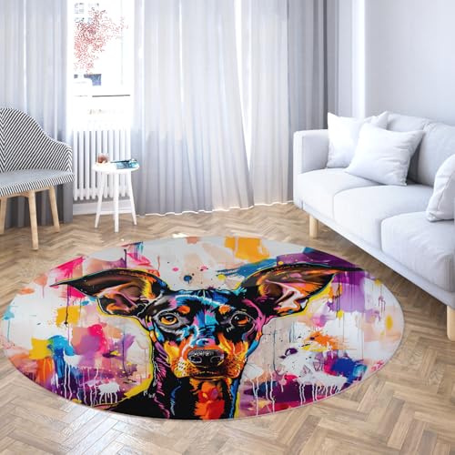 Graffiti Tier runder Teppich waschbarer Rutschfester weicher Kreis Teppiche für Wohnzimmer lustiger Hund Design niedrigfloriger Innenteppich Bodendekoration 150cm von LANDERSION
