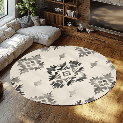 Grau Aztec Circle Teppiche Waschbar Low Flor Indoor Outdoor Türmatte Ethnischer Stamm Boho Runder Teppich für Wohnzimmer neben Büro 120cm Grau Aztec Circle Teppiche Waschbar Low Flor Indoor Outdoor Türmatte Ethnischer Stamm Boho Runder Teppich für Wohnzimmer neben Büro 120cm von LANDERSION