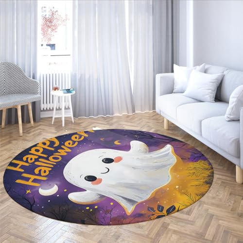 Halloween Cartoon Ghost Runder Teppich Mysteriöse Waldnacht Niedliche lila Kreis Bereich Teppiche Indoor Anti Rutsch Großer Teppich für Kinderzimmer Schlafzimmer 160cm Halloween Cartoon Ghost Runder Teppich Mysteriöse Waldnacht Niedliche lila Kreis Bereich Teppiche Indoor Anti Rutsch Großer Teppich für Kinderzimmer Schlafzimmer 160cm von LANDERSION