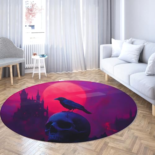 Halloween Rabe Runde Fläche Teppich Gothic Dunkle Nacht Mond Horror Schloss Teppich rutschfeste niedrige Flor Runde Teppiche für Wohnzimmer Spukhaus 140cm Halloween Rabe Runde Fläche Teppich Gothic Dunkle Nacht Mond Horror Schloss Teppich rutschfeste niedrige Flor Runde Teppiche für Wohnzimmer Spukhaus 140cm von LANDERSION