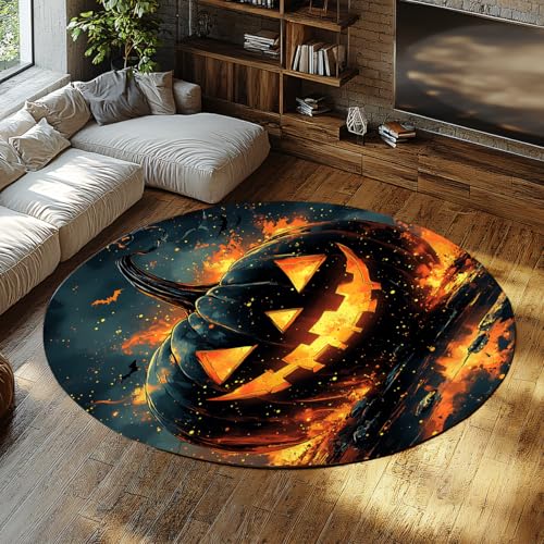 Halloween brennender Kürbis runde Teppiche ultraweicher Rutschfester Faltbarer dünner Kreisteppich für Wohnzimmer Eingangsbereich Esszimmer unter Tisch 90cm Halloween brennender Kürbis runde Teppiche ultraweicher Rutschfester Faltbarer dünner Kreisteppich für Wohnzimmer Eingangsbereich Esszimmer unter Tisch 90cm von LANDERSION