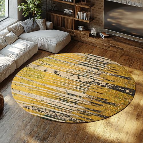 Herbst Wald Runder Teppich Birke Szene Gelb Kreis Bereich Teppiche Waschbar Pflegeleichter Nicht ablösender Teppich für Wohnzimmer Balkon Terrasse 80cm Herbst Wald Runder Teppich Birke Szene Gelb Kreis Bereich Teppiche Waschbar Pflegeleichter Nicht ablösender Teppich für Wohnzimmer Balkon Terrasse 80cm von LANDERSION