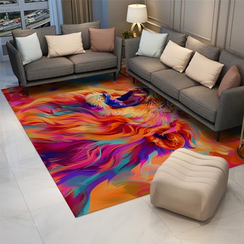 Heulender Löwe Soft Throw Area Teppiche für Wohnzimmer Kinderzimmer rutschfeste waschbare niedrigflorige Bodenmatte Bunter Abstrakter Tierteppich 60x120cm von LANDERSION