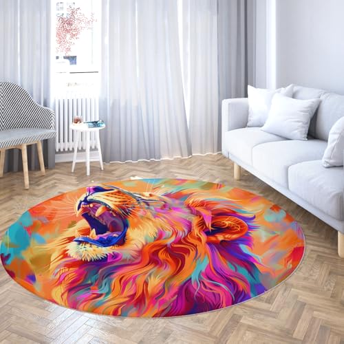 Heulender Löwe Soft Throw Runde Bereich Teppiche für Wohnzimmer rutschfeste waschbare niedrigflorige Bodenmatte Bunter Abstrakter Tierkreis Teppich 140cm Heulender Löwe Soft Throw Runde Bereich Teppiche für Wohnzimmer rutschfeste waschbare niedrigflorige Bodenmatte Bunter Abstrakter Tierkreis Teppich 140cm von LANDERSION