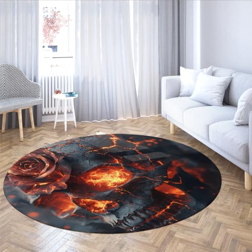 Horror Schädel Dekor Runder Teppich Mysteriöse Rose Einzigartig Dunkel Romantisch Ästhetik Halloween Kreis Teppich Niederflor Waschbare Teppiche Home Accent 80cm von LANDERSION