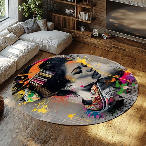 Japanischer Geisha Runder Teppich Graffiti Stil rutschfeste Kreisteppiche für Schlafzimmer Wohnzimmer Arbeitszimmer Spielzimmer Bodenmatte Teppich Durchmesser 90cm Japanischer Geisha Runder Teppich Graffiti Stil rutschfeste Kreisteppiche für Schlafzimmer Wohnzimmer Arbeitszimmer Spielzimmer Bodenmatte Teppich Durchmesser 90cm von LANDERSION