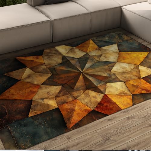 Klassische Retro Geometrische Kunst Bereich Teppiche Mysteriöse 3D Sterne Muster Design Teppich Rutschfester Niederflorteppich für Esszimmerflure 60x90cm von LANDERSION