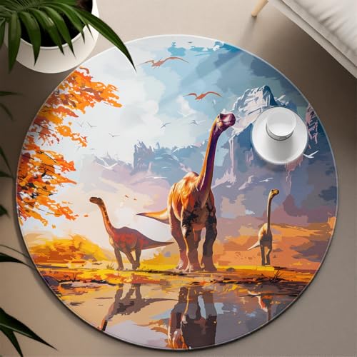 Kleiner runder Dinosaurier-Teppich für Kinderzimmer Herbst Thema Kreis Teppiche Weiche, Nicht abwerfende, rutschfeste Teppichmatte für Jungen Mädchen Schlafzimmer 140cm von LANDERSION