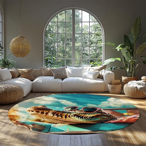 Krokodil Tier Runde Fläche Teppich Realistisches wildes Tier 3D-gedruckte runde Teppiche Waschbarer weicher Rutschfester Kreisteppich für Spielzimmer Bar 80cm Krokodil Tier Runde Fläche Teppich Realistisches wildes Tier 3D-gedruckte runde Teppiche Waschbarer weicher Rutschfester Kreisteppich für Spielzimmer Bar 80cm von LANDERSION