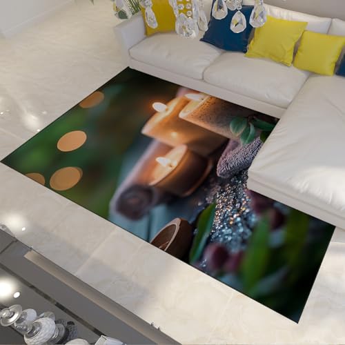 LANDERSION Abwaschbares Wohnzimmer Große Teppiche Massage Stein Duftkerzen Druck Spa Dekor Fußmatten mit Rutschfester Rückseite Weicher Niederflorteppich 90x120cm von LANDERSION
