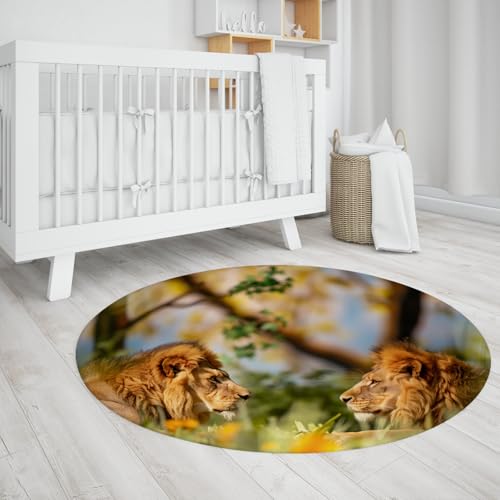 LANDERSION African Wildlife Runde Fläche Teppiche für Wohnzimmer Löwenkopf Druck Soft Circle Bodenmatte Dünner Rutschfester Teppich für Schlafzimmer Spielzimmer 80cm LANDERSION African Wildlife Runde Fläche Teppiche für Wohnzimmer Löwenkopf Druck Soft Circle Bodenmatte Dünner Rutschfester Teppich für Schlafzimmer Spielzimmer 80cm von LANDERSION