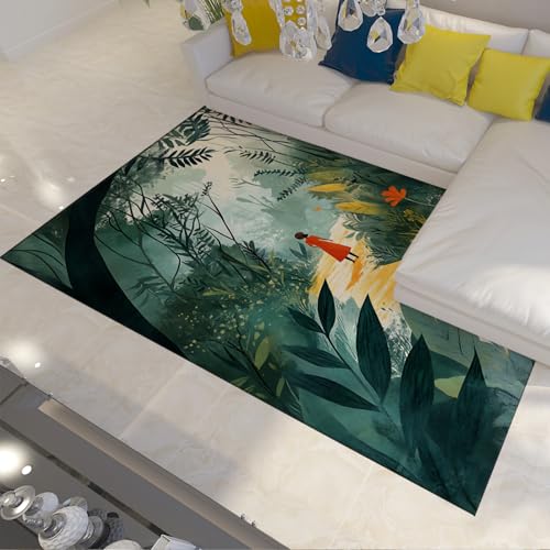LANDERSION Aquarell Märchenteppiche Waldweg verspielte Mädchen Muster Teppich waschbar niedrigfloriger großflächiger Teppich für Wohnzimmer Studio Spielzimmer 80x150cm von LANDERSION