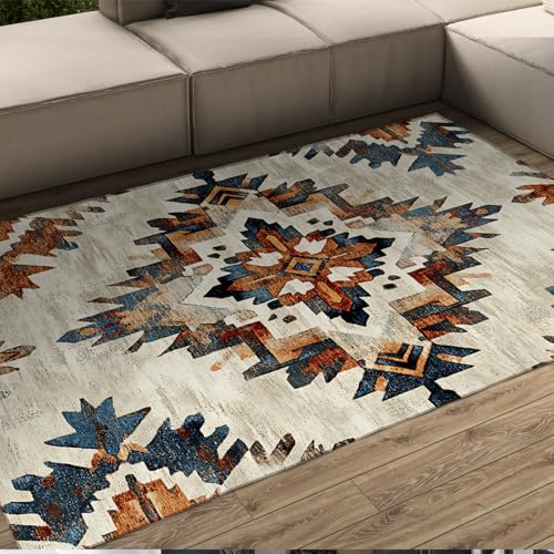 LANDERSION Aztec Teppich American Tribal Native Area Teppiche Vintage Geometrischer Druck Waschbar Rutschfester weicher großer Teppich für Flure Studie Wohnkultur 60x90cm von LANDERSION