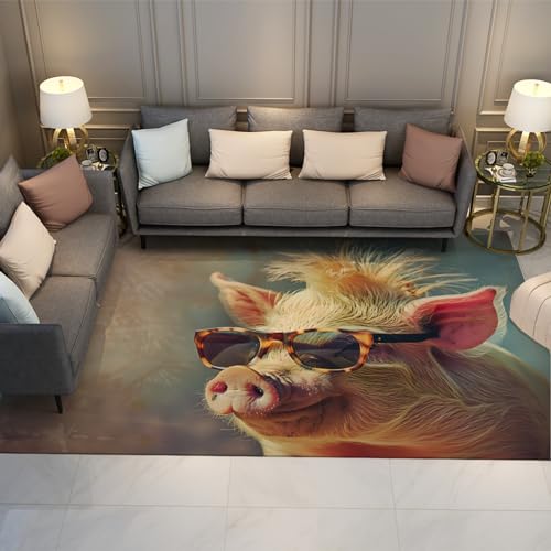 LANDERSION Bauernhaus Schwein Indoor Fußmatte Personalisiertes Tier mit Sonnenbrille Fun Area Teppiche Waschbarer Rutschfester niedrigfloriger Teppich für Küche unter Tisch 60x90cm LANDERSION Bauernhaus Schwein Indoor Fußmatte Personalisiertes Tier mit Sonnenbrille Fun Area Teppiche Waschbarer Rutschfester niedrigfloriger Teppich für Küche unter Tisch 60x90cm von LANDERSION
