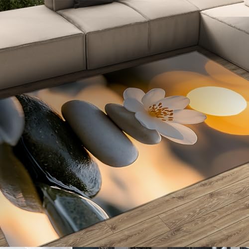 LANDERSION Bauernhaus rustikaler Teppich schöne Blume gestapelter Stein kreatives Design Teppiche niedrigfloriger Rutschfester Flächenteppich für Schlafzimmer Wohnzimmer 180x240cm von LANDERSION