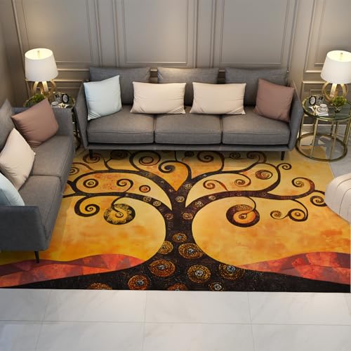 LANDERSION Baum Lebens Großflächenteppiche Waschbarer Rutschfester niedriger Flor Gold Teppich Abstrakter Boho Wohnzimmer Innenteppich Teppich für Schlafzimmer Terrasse 150x210cm von LANDERSION