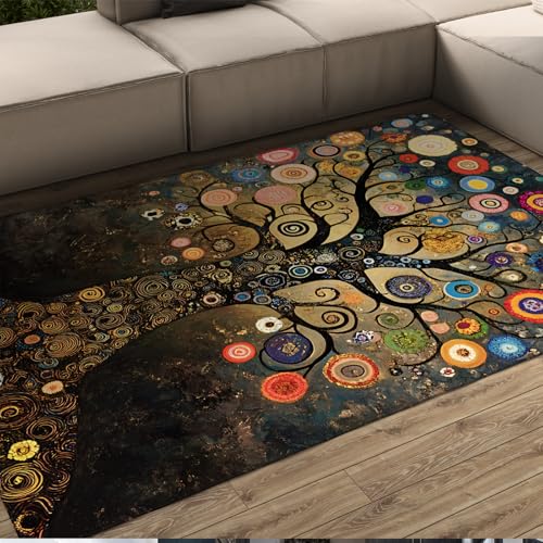 LANDERSION Baum des Lebens Teppich für Wohnzimmer Vintage Abstrakte Wirbel Kunst Throw Area Teppiche Waschbarer Rutschfester Teppich mit niedrigem Flor für Schlafzimmer Esszimmer 180x240cm von LANDERSION
