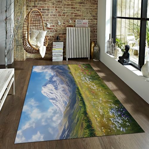 Berge Bereich Teppich rustikales Blumenfeld Natur Landschaft Teppiche für Schlafzimmer weicher niedriger Flor Wurf Teppich für Wohnzimmer Bauernhaus 80x150cm Berge Bereich Teppich rustikales Blumenfeld Natur Landschaft Teppiche für Schlafzimmer weicher niedriger Flor Wurf Teppich für Wohnzimmer Bauernhaus 80x150cm von LANDERSION