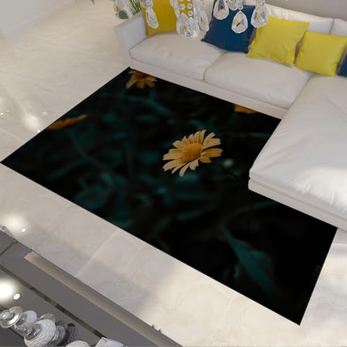 LANDERSION Blumen Bereich Teppich Waschbar Dunkelgrüner Teppich rutschfeste Fußmatte Low Flor Daisy Flower Teppiche für Küche Esszimmer Flur Eingangsbereich 120x180cm von LANDERSION